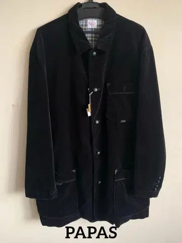 PAPAS 코듀로이 블랙 자켓 체크 안감