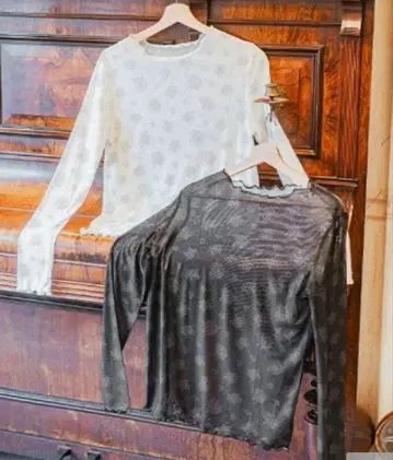 시마미사 아오키 미사코 꽃무늬 시어 풀오버 화이트 블랙 세트 시마미사