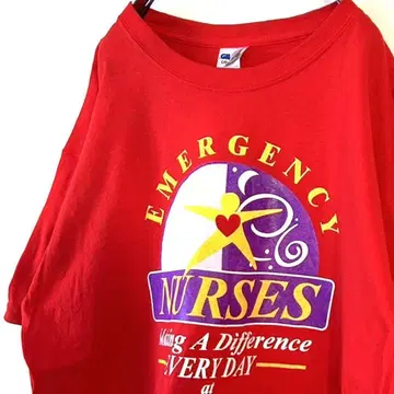 길단 NURSES EMERGENCY T셔츠 L 레드 빨간색 구제 의류