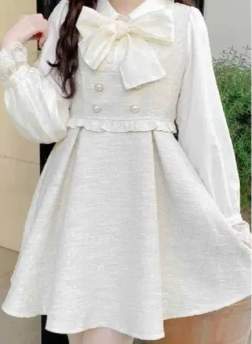 ROJITA 로지타 보타이 리본 트위드 원피스 화이트 양산형