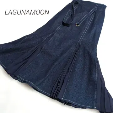 새상품급 LAGUNAMOON 플리츠 데님 머메이드 롱 스커트