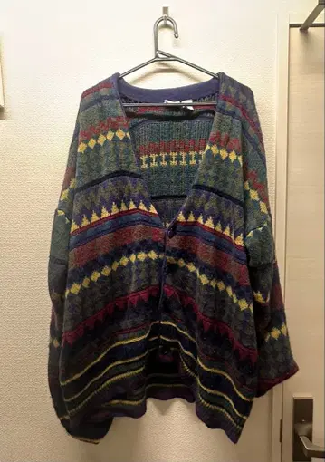 기하학 패턴 멀티 컬러 니트 가디건