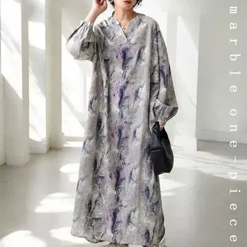 안티카 마블 패턴 롱 원피스 그레이 계열