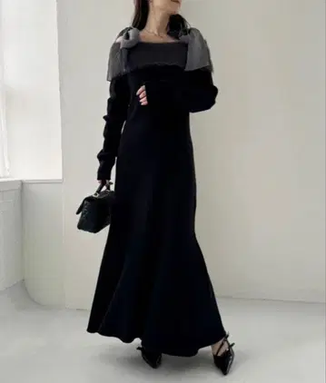 nice clap / 어깨 리본 니트 원피스