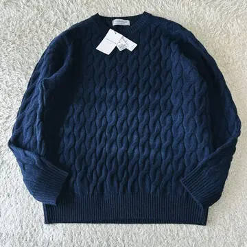 투모로우랜드 트리코 미사용 택 포함 케이블 크루넥 풀오버 니트 네이비