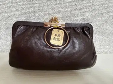 미사용 새상품 천연 가죽 가마구치 장지갑 다크 브라운 레트로