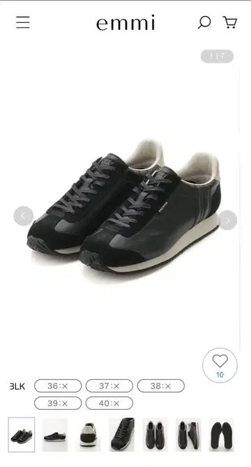 거의 미사용 새상품급 emmi 한정판 모델 패트릭 블랙스 스니커즈 40