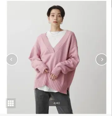 핑크 V넥 오버 사이즈 니트