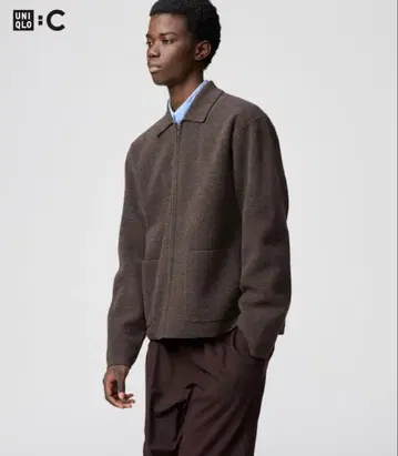 [ 새상품 ] 유니클로:C 니트 풀지퍼 자켓 브라운 L 사이즈