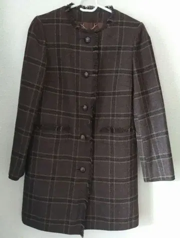 KEITH 체크 무늬 롱 코트 브라운