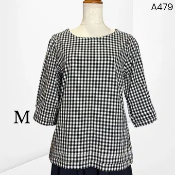 [두아르시브] 깅엄 체크 7부 소매 블라우스 내추럴 귀여운 M