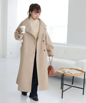 디스코트 스탠드 카라 롱 코트