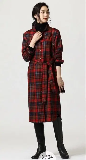 [새상품급] 23구 LOCHCARRON/타탄 체크 셔츠 원피스 38