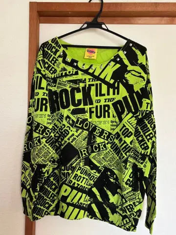 SUPER LOVERS 형광 그린 긴팔 T셔츠