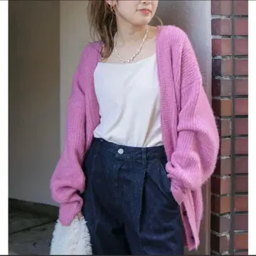 미사용 새상품 ungrid 미들 기장 니트 가디건 핑크 가디건