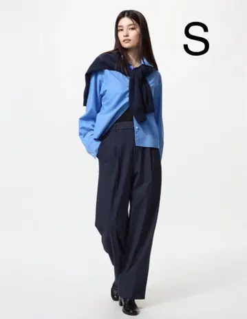 [ 새상품 ] UNIQLO 턱 와이드 팬츠 네이비