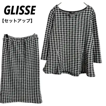 [ 그리 ] 셋업 풀오버 타이트 스커트 허리밴딩 하운드투스 체크 패턴 M