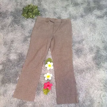 [ 45R ] 스트레이트 팬츠 그레이 슬랙스 우드 버튼 여성용