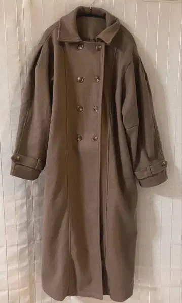 브라운 더블 브레스트 롱 코트
