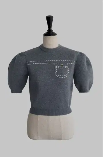 sheller 하프 슬리브 스티치 니트 탑