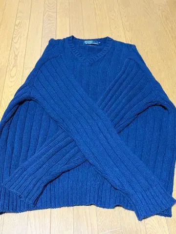 네이비 리브 V넥 스웨터 랄프 로렌 90s 포니 없음