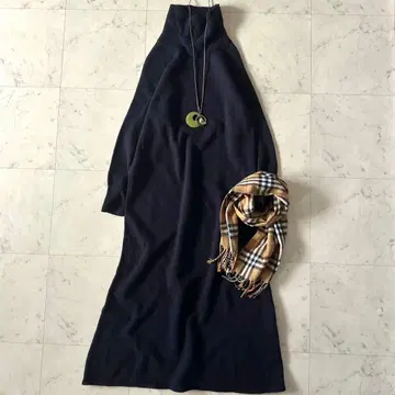 새상품급 이에나 BIG 니트 롱 원피스 터틀넥 네이비