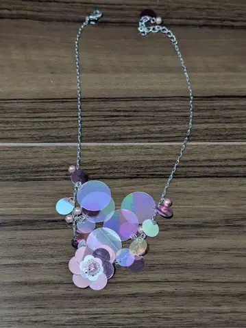 꽃 모티브 목걸이 핑크 퍼플 (중고)