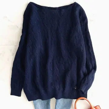 랄프 로렌 스포츠 울 캐시미어 케이블 짜임 니트 네이비