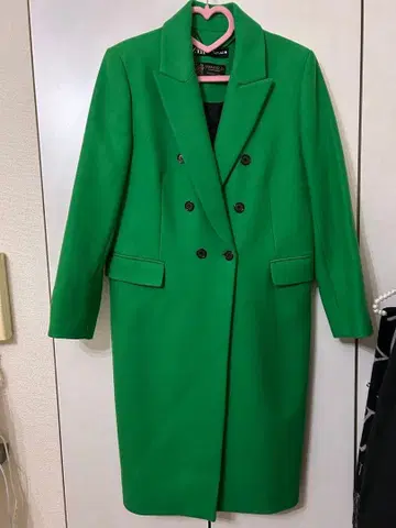 ZARA 그린 더블 브레스트 체스터 코트