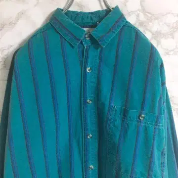 [ 레어 컬러 ]  스트라이프 셔츠 청록색 L