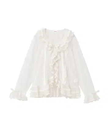 핑크하우스 폴카 도트 튤 오버 블라우스 아이보리