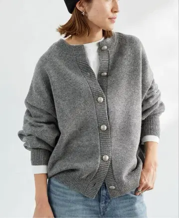 [ 새상품급 ] 프레임워크 메탈 버튼 2WAY 가디건 그레이
