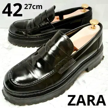 ZARA 로퍼 에나멜 가죽 통굽 27cm 블랙 자라.