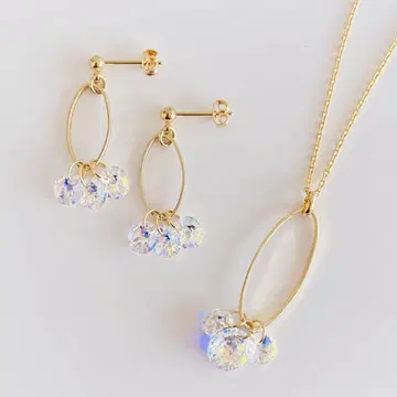 핸드메이드 3알 스와로브스키 귀걸이와 세트 목걸이