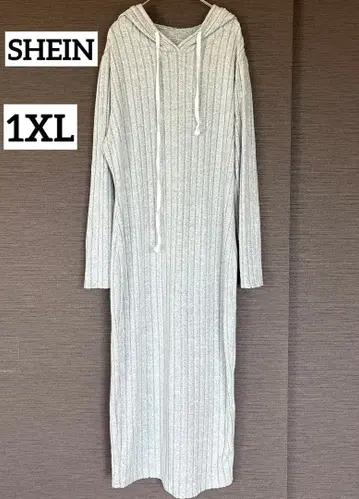SHEIN [ 1XL ] 후드 부착 리브 니트 롱 원피스