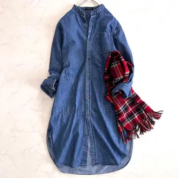 맥피 밴드 카라 데님 셔츠 원피스 면 투모로우랜드 코튼