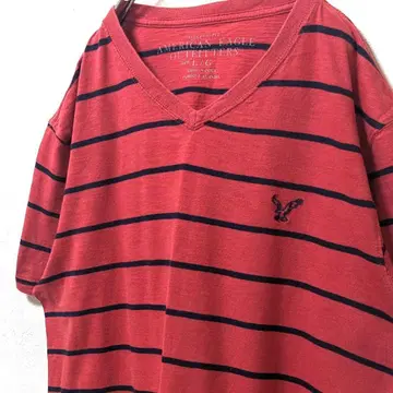 아메리칸 이글 아웃피터스 자수 T셔츠 핑크 레드 빨간색 L 구제 의류