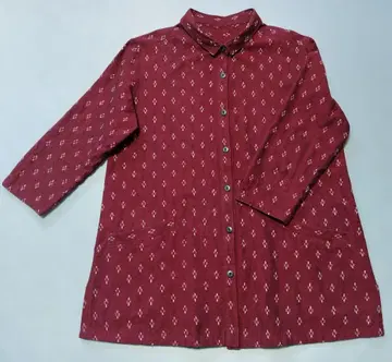 구루메 카스리 7부 소매 블라우스 셔츠 칼라 와인 레드 오오야부