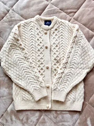 aran 니트 가디건 펄 버튼 아이보리