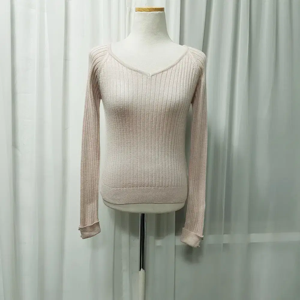 Vintage V-neck Feminine Plain Short Long Sleeve Ribbed Wool Knit T-shirt Women's M C521