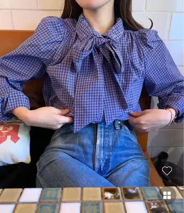 nugu 블라우스 plain 리본 타이 셔링 숄더 블라우스