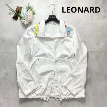 세련된 레오나르 나일론 자켓 블루종 꽃 트리밍 화이트 로고 M