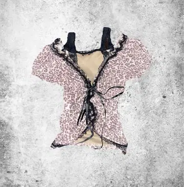 레오파드 무늬 반팔 셔츠 브라운