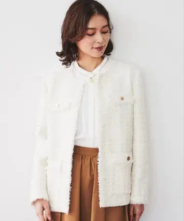 [ 새상품급 ] UNTITLED 48 트위드 노카라 자켓 화이트