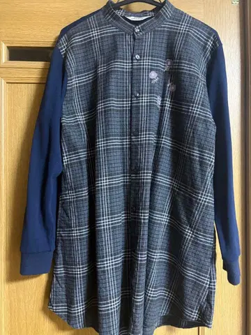 SUPER HAKKA 네이비 체크 무늬 긴팔 셔츠
