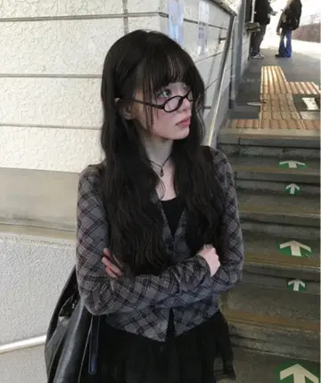 anyonemore 체크 무늬 슬림핏 가디건