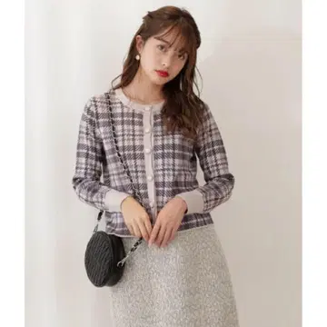 프로포션 바디 드레싱 체크 니트 가디건