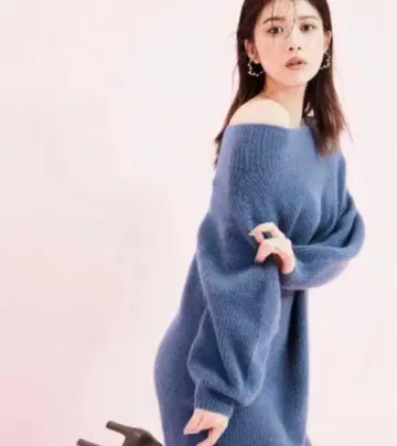 [새상품급] SNIDEL 라쿤 미니 니트 원피스 네이비