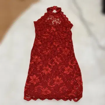 레이스 슬리브리스 원피스 빨간색