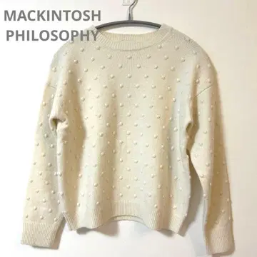 매킨토시 아이보리 도트 무늬 니트 스웨터 긴팔 화이트